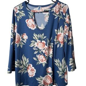 Floral Long Sleeve Top in Blue and Pink